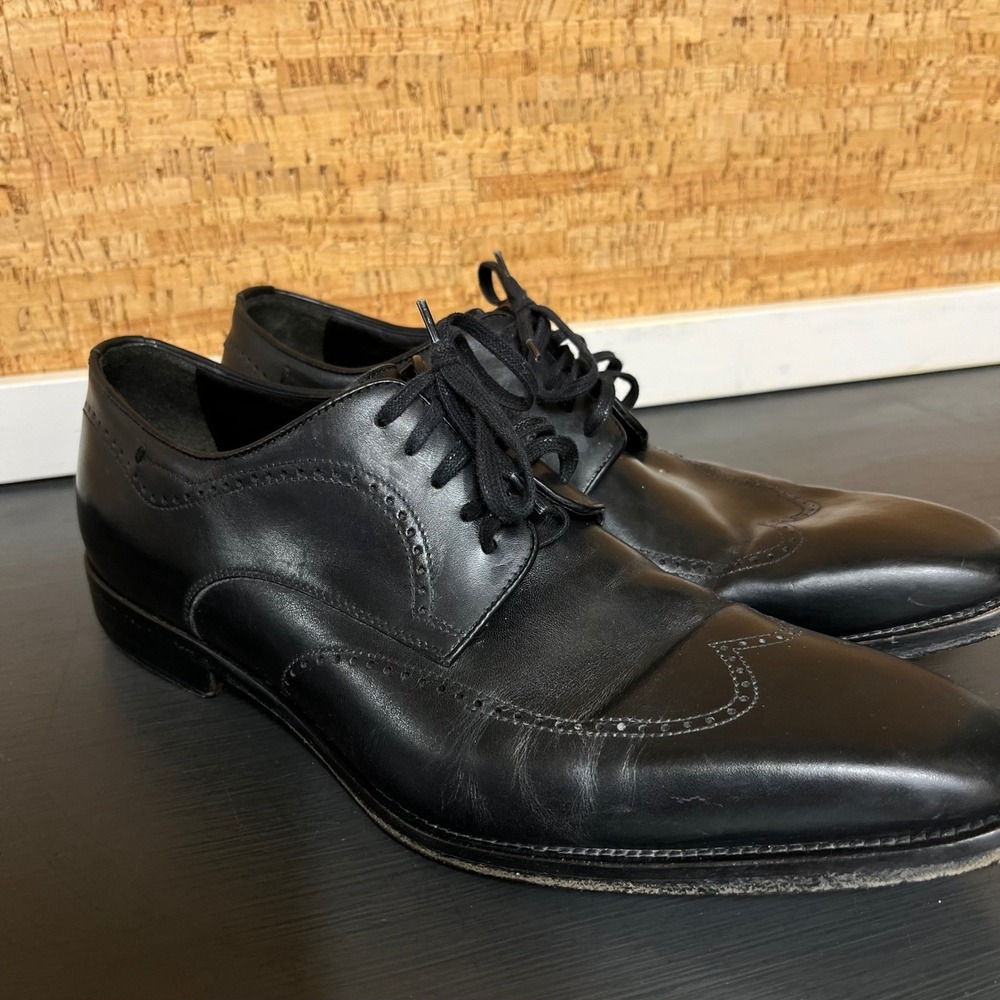 Johnston & Murphy Collection Mens Black Leather Wingtip Oxford Shoes Italy